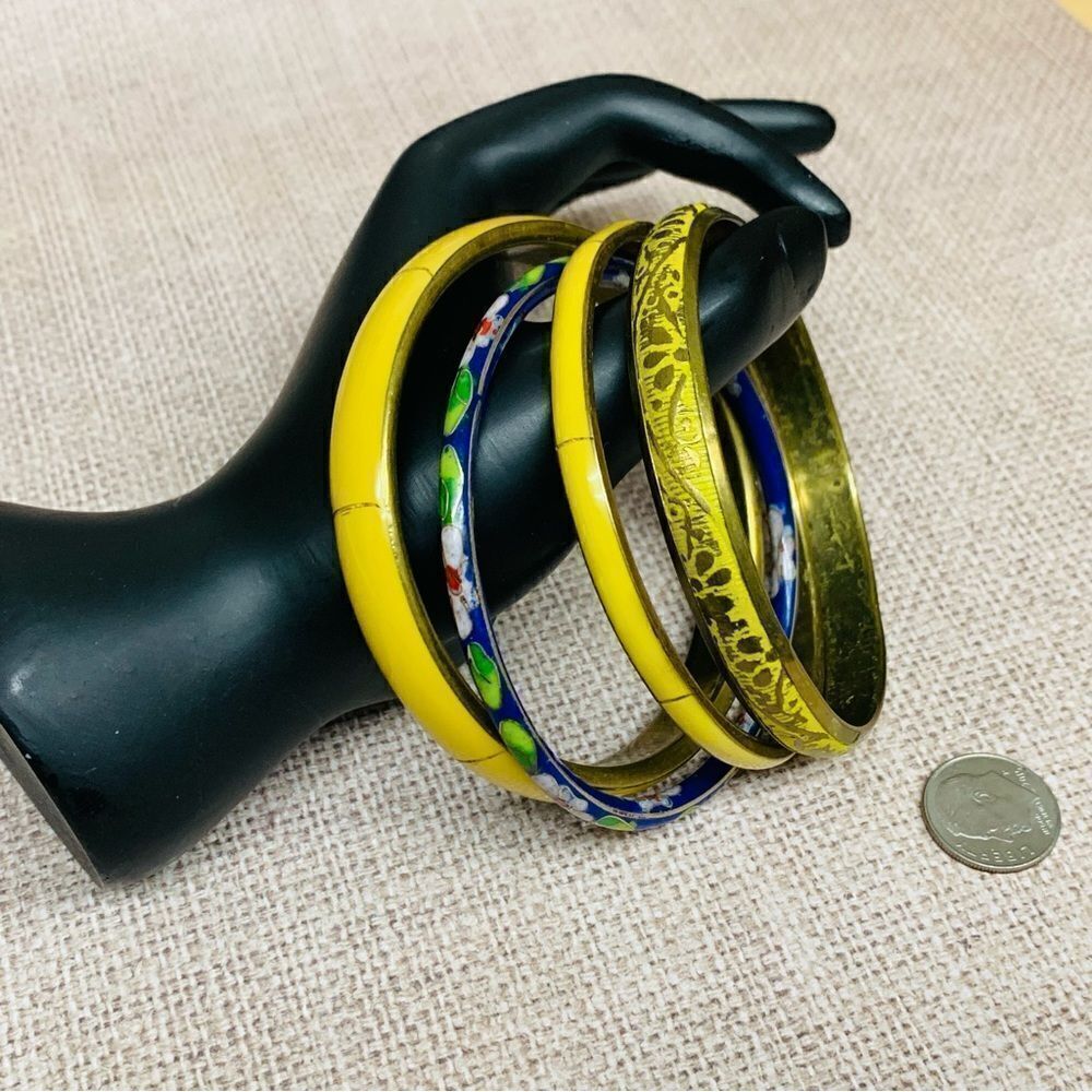 Yellow Enameled and Blue Cloisonné Bracelet Set